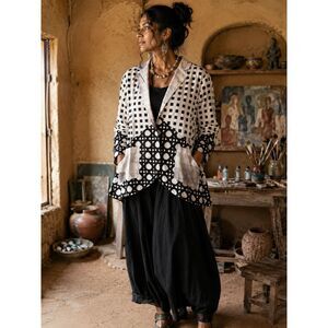 Lemon Grass New York Black White Geometric Art to Wear light Jacket Size S
